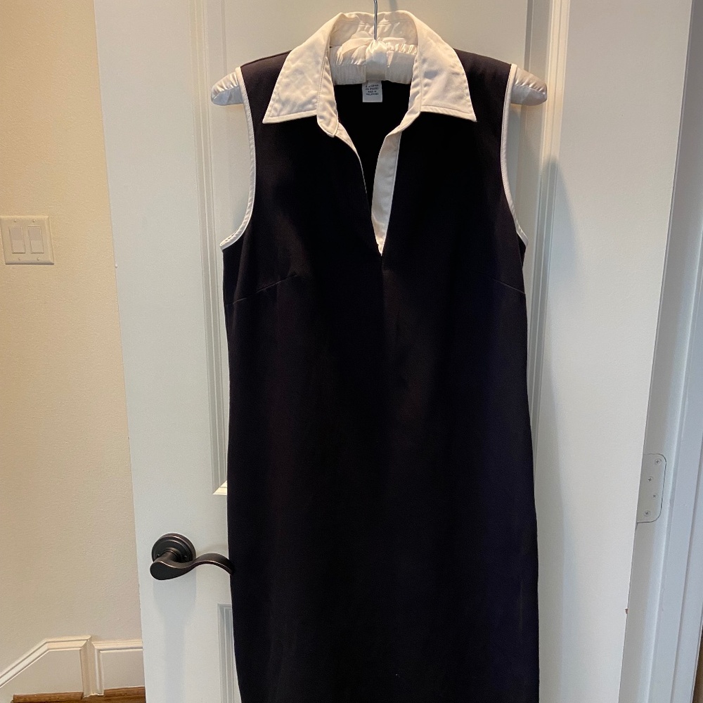 Little Black Dress; Slim Cotton Stretch Knit Polo Style Shift; White Collar